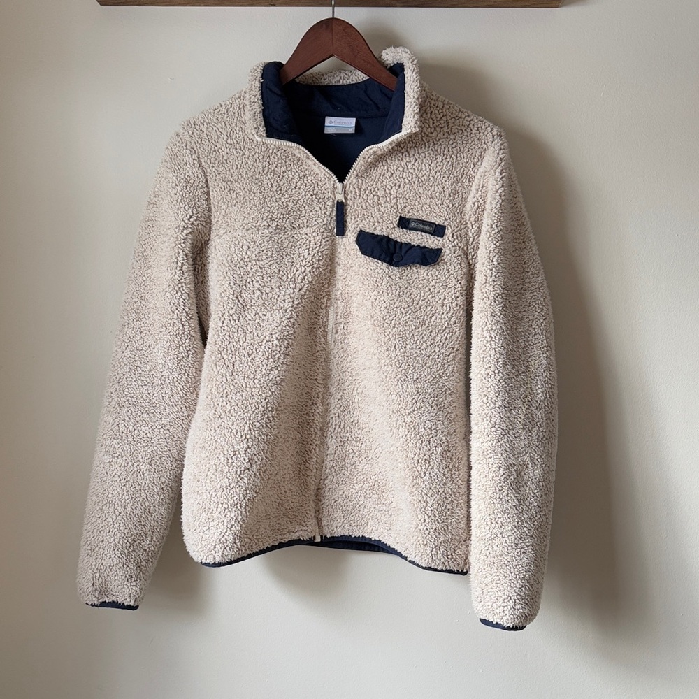 Columbia Navy and Cream Fleece Sherpa Jacket-EUC!